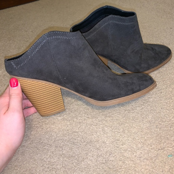 Shoes - Grey suede high heeled bootie slip ons
